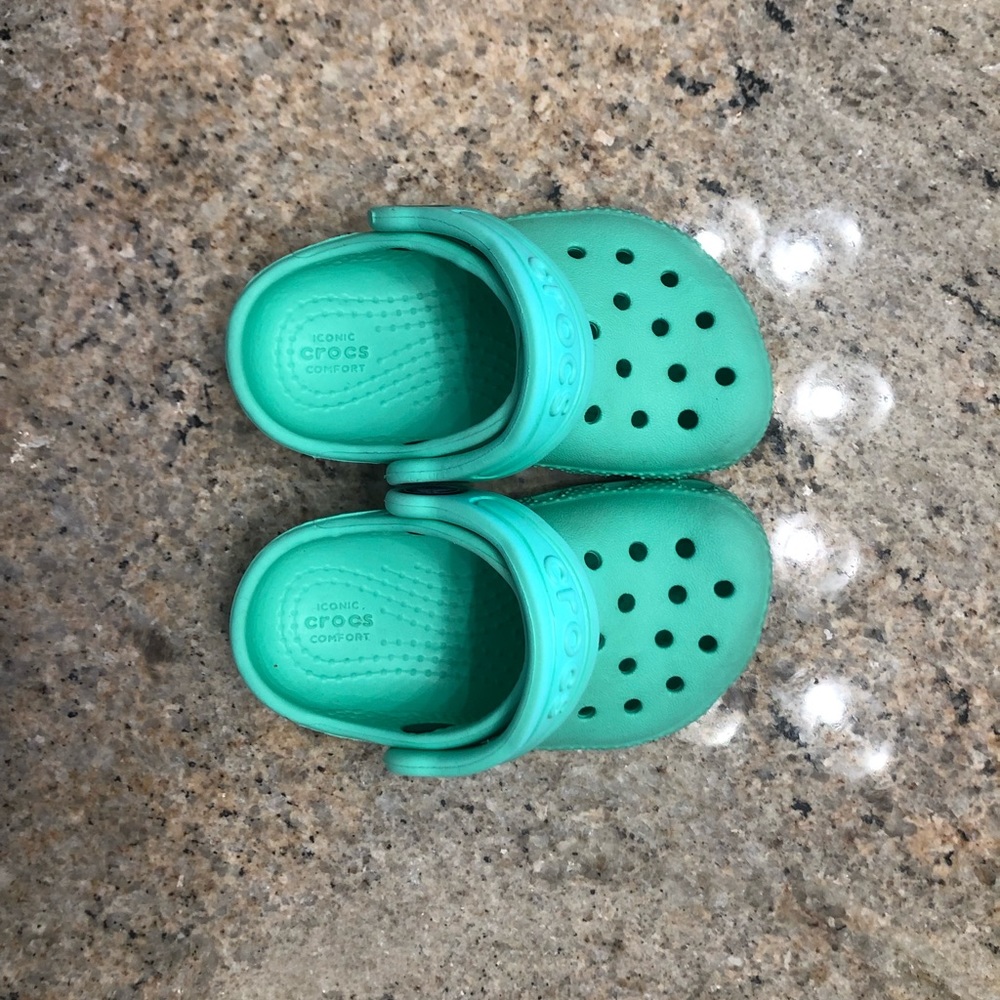 Mint green/ blue crocs